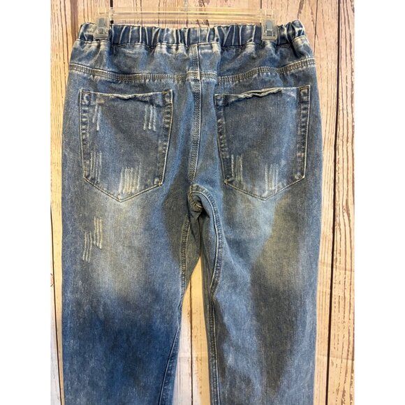 Miss Sparkling Distressed Elastic Waist drawstring Casual Denim Jeans Size Mediu - Picture 7 of 9
